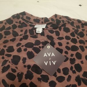 Ava & Viv Mesh Animal Print Long Sleeve Mock Neck Top, Size 1X Mauve/Black